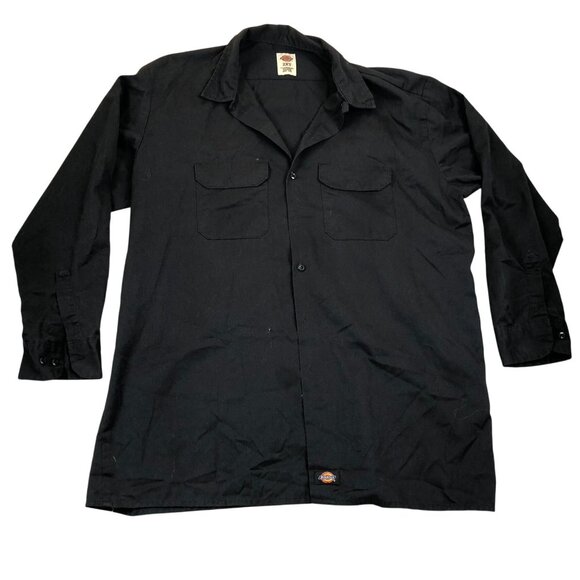 Dickies Mens Button Up Work Shirt Size 2XT Black Long Sleeve Pockets Classic - Picture 1 of 9